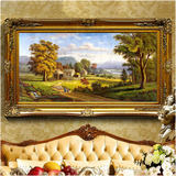 欧式手绘油画现代客厅入户玄关有框装饰画横美式乡村古典风景画5