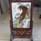 景德镇陶瓷瓷板画名人名家瓷板画手绘仿古粉彩动物画虎小屏风做旧