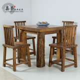 老榆木餐桌椅组合原生态榆木餐桌中式仿古桌正方正方形实木餐桌
