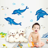 环保卡通浴室防水贴纸儿童房卧室床头装饰荧光夜光墙贴画动物海豚