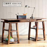 美式实木电脑桌带书架抽屉书桌办公桌写字台台式现代简约创意