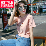 韩都衣舍2016韩版女装夏装新款圆领宽松图案印花短袖T恤JQ6320樰