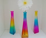 彩色时尚三角形细高玻璃瓶插花瓶长款创意玻璃瓶客厅办公室摆件