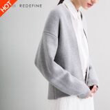 Amii Redefine2015冬温暖新针织落肩开襟显瘦大码毛衣女61571801