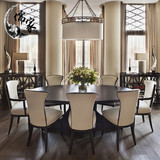 新中式实木餐桌椅组合6人现代简约黑色圆餐桌椅 酒店别墅餐厅家具