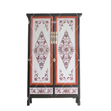 定制 现代中式明式 实木圆角手工暗红色彩绘大衣柜，储物柜 书柜