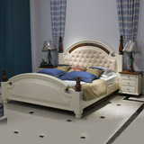 全实木床1.8 米双人床头层皮真皮软靠床高箱储物地中海床象牙白