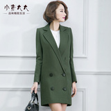 小资太太韩版中长款羊毛呢大衣 军绿色呢子外套 中长款OL女装3397