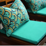 高档中式复古纯棉 餐椅坐垫 椅子海绵垫子 餐椅垫 板凳坐垫蓝绿色