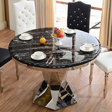 不锈钢餐桌现代简约圆形大理石餐台酒店餐厅家用金属桌椅子组合