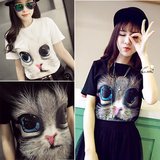 t恤女夏季2016最新款潮流学生短袖上衣服韩版可爱猫头夏天女装潮