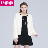 Lagogo/拉谷谷冬季新款白色保暖仿皮草外套女短款 EDC363L355