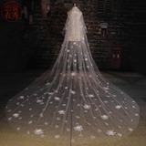 白色新娘头纱超长3米5米10米大拖尾韩式花朵结婚纱礼服配件夏新款