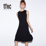 TFNC2016夏高档无袖连衣裙荷叶边鱼尾雪纺OL修身小黑裙显瘦中长款