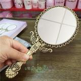 韩国复古铜镜 立式折叠随身化妆镜 把手梳妆镜子 便携双面小镜子