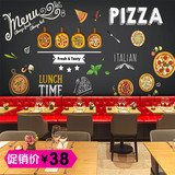 pizza西餐厅手绘背景墙纸卡通披萨店壁纸3D休闲咖啡餐厅汉堡壁画