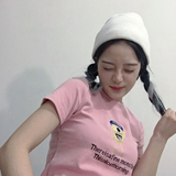 韩国ulzzang春夏原宿风软妹修身可爱卡通字母短袖套头T恤打底衫女