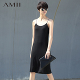 Amii[极简主义]2016春夏季连衣裙女性感修身中长款大码打底吊带裙