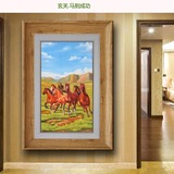 高档手绘油画八匹马玄关挂画竖幅的八骏马