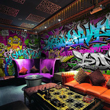欧美大型3d无缝壁画创意复古个性涂鸦KTV背景墙纸咖啡厅酒吧壁纸