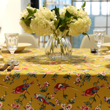定制美式桌布黄色复古花鸟纯棉帆布餐桌布椅背椅垫套装茶几布台布