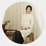 古琴服一字领禅意中式改良白色仙女连衣裙 生姜SWZS016-11421216