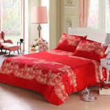 纯棉磨毛床单单件大红色新婚庆床品全棉结婚被单1.5m1.8m床上用品