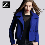 ZK2016冬装新款毛呢外套女装短款修身毛呢短外套蓝色外套潮