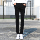 小码牛仔裤冬季新款男士修身小脚简约黑色青少年韩版显瘦牛仔长裤