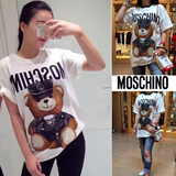 香港代购正品moschino莫斯奇诺摇滚皮衣朋克小熊短袖t恤男女大码T