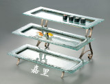 定制玻璃水果盘三层组合蛋糕架古铜铁艺花架食物展示架自助餐具