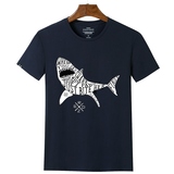 夏季短袖T恤男士圆领个性鲨鱼印花半袖上衣潮流宽松版大号体恤衫
