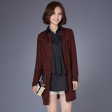 2016春季韩版女士时尚圆领毛线外套 中长款长袖开衫 免邮