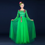 新款合唱服绿色演出服长裙现代舞蹈女民族伴舞服装开场大摆裙夏大