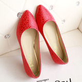 夏季瓢鞋红色新娘鞋尖头浅口孕妇单鞋平底平跟大码婚鞋41-43女鞋