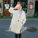 2015秋冬装新款韩版廓形格子毛呢外套中长款羊绒呢子大衣妮子女潮
