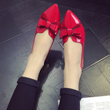 欧洲站专柜正品红色大蝴蝶结平跟平底甜美单鞋学生舒适套脚女鞋子
