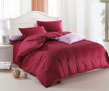 高密度加厚全棉床笠四件套 纯色深红酒红色 素色纯棉床单被罩包邮