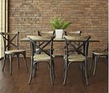 LOFT美式北欧复古实木铁艺餐桌椅组合长方形酒吧咖啡厅桌椅办公桌