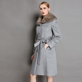 2015新款尼克服女羊绒大衣 水貂领水貂内胆修身长款保暖呢大衣女