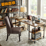 美式复古实木电脑桌带书架组合学习桌宜家简约卧室书房书桌写字台