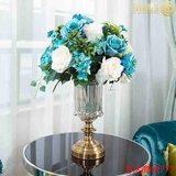 新品欧式创意水晶工艺品茶色玻璃干花花瓶摆件房间客厅餐桌家居装