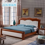 实木床橡木地中海双人床1.51.8米婚床白色拼色简约田园卧室家具