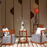 中式纯实木布艺沙发椅组合创意卧室实木家具小户型咖啡厅单人沙发