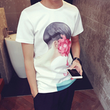 夏季男士大码短袖T恤韩版3d数码印花体恤圆领修身半截袖上衣服潮