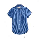 美国代购 Abercrombie Fitch AF 女 短袖衬衫 蓝色直条纹
