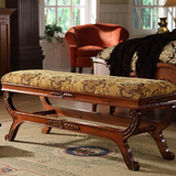 美式高档布艺床尾凳 床边凳 进口桦木欧式纯手工实木雕花换鞋凳