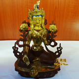 藏传佛教国产仿尼泊尔密宗纯铜半鎏金绿度母佛像救度母菩萨7寸23
