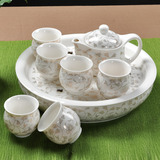 景德镇双层杯功夫茶具 整套青花瓷礼品陶瓷茶具茶盘特价