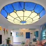 地中海吸顶灯欧式客厅田园风格LED主卧室灯温馨圆形餐厅蓝白灯具
